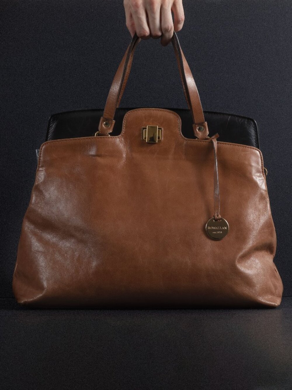 VTG 90s Rowallan Italy Two Tone Leather Tote Large Bag Crossbody Shoulder